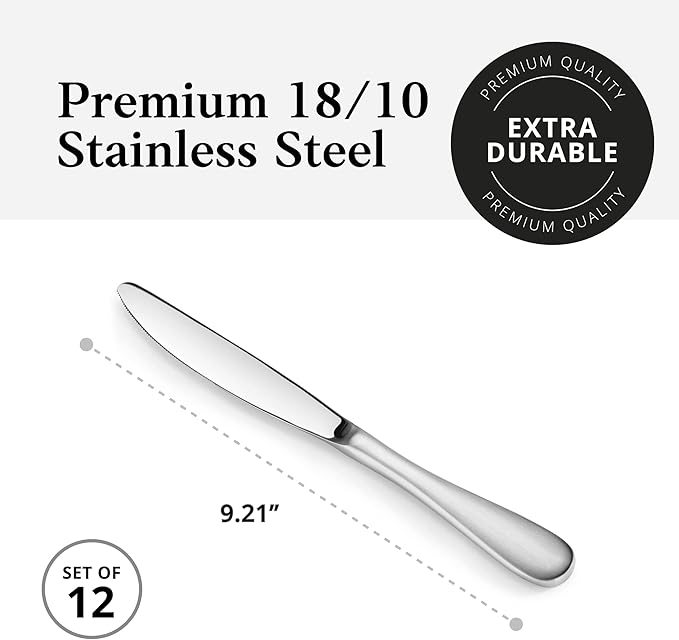 Artaste Rain 18/10 Stainless Steel (Silver (Set of 12), Dinner Knife (9.15-Inch))
