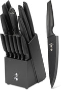Zhang Xiao Quan Since 1628 15-Piece Kitchen Knife Block Set with Sharpening Steel Knive Set Ergonomic Handle (Black)