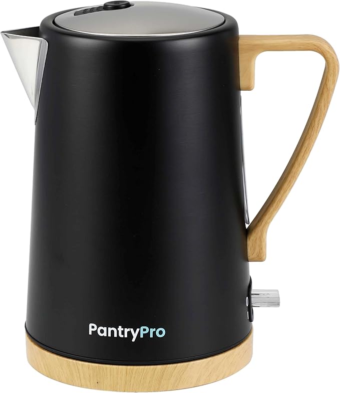 PantryPro 1.7L 1500W Rapid-Boil Electric Kettle - Stainless Steel Interior - Auto Shut-Off, Boil-Dry Protection, LED Indicator, Wide Opening - Black