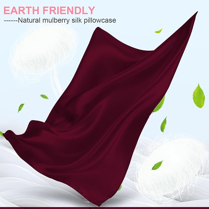Mulberry Silk Pillow Cases Standard Size with Hidden Zipper, Ultra Smooth and Soft Breathable Cooling Silk Satin Pillowcase for Hair and Skin, Gifts for Women Men (Burgundy Red, 20x26 Inches, 1 Pack)