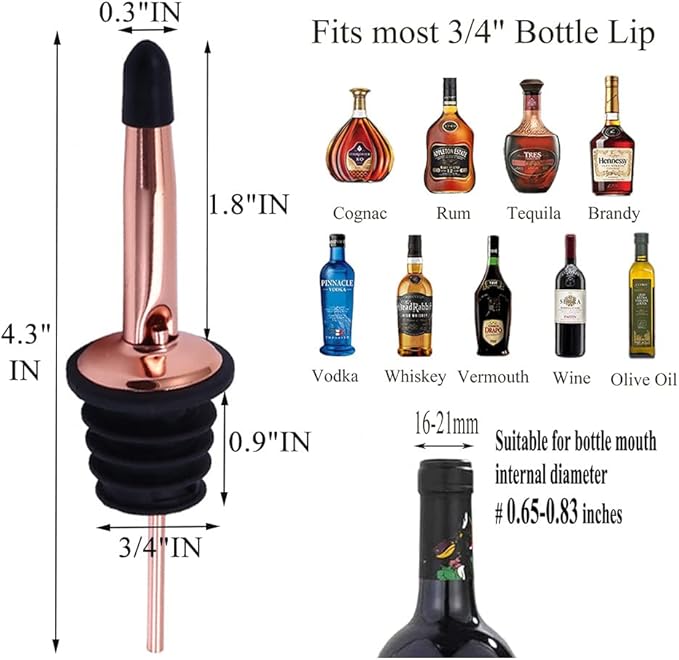 Pafusen 6 Pack Liquor Bottle Pourers, Liquor Pour Spout for Liquor Bottles, Stainless Steel Olive oil Dispenser Spout, Alcohol Pourer Spouts Dust Caps Covers, Rose Gold