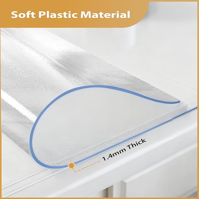 Frosted Table Protector 42 x 60 Inch, 1.4mm Thick Waterproof PVC Plastic Table Cover, Durable Table Pad for Dining Room, Kitchen, Writing Desk, and Coffee Tables