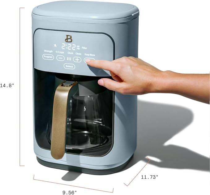 Beautiful 14 Cup Programmable Coffee Maker, Touch Display, 1200W, Brew Strength Control, Keep Warm, Pause & Serve, Glass Carafe, Reusable Filter, Auto Shut-Off, Matte Finish (Cornflower Blue)
