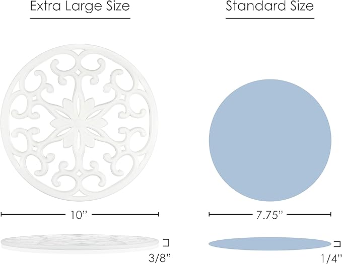 GASARÉ, Extra Large, Thick, 10" Silicone Trivets for Hot Dishes, Pots, and Pans, Hot Pads for Countertops, Flexible, Dishwasher Safe, 10 x ¼ Inches, Set of 3, White