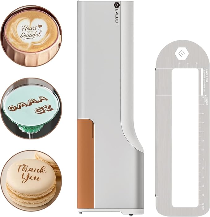 EVEBOT Handheld Food PrintPen Portable Mini Coffee PrintPen Latte Art Macaron Cookie DIY Design PrintPen, Christmas Gifts Bluetooth 4.2-1PCS Brown Color