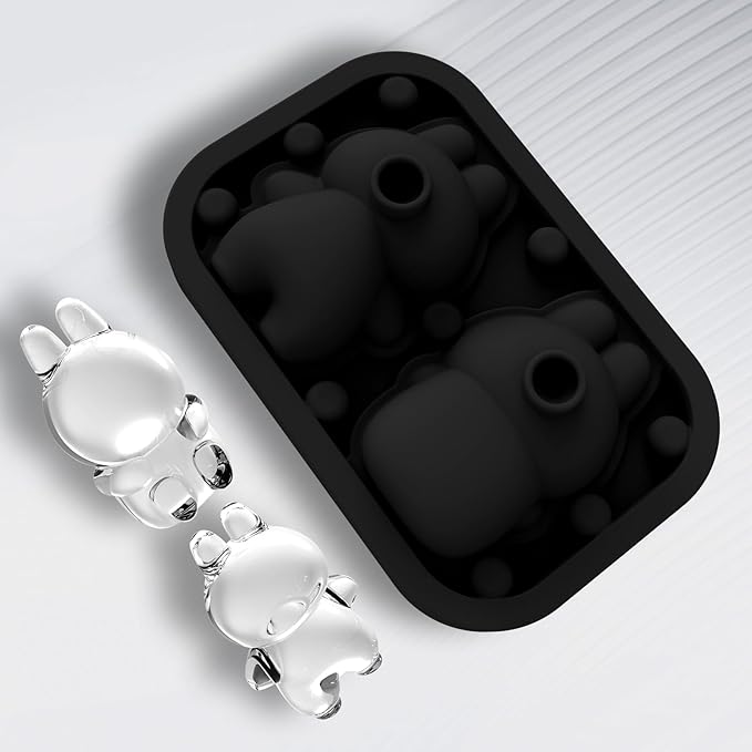 3D Rabbit Shapes Ice Cube Mold Silicone Large Ice Cube Molds 2.5 inch Animal Ice Cube Tray for Cocktails, Bourbon,Brandy, Whiskey Gifts for Men (Black)