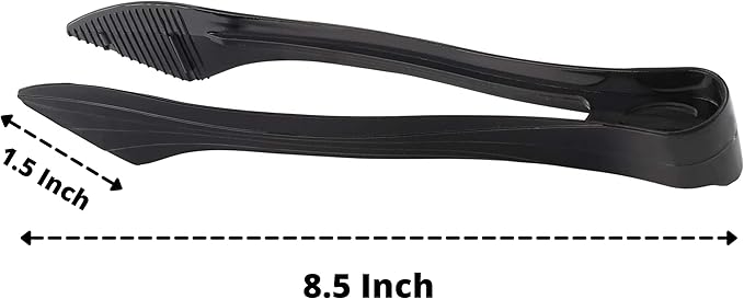PARTY BARGAINS 8.5 Inches Plastic Serving Tongs, 6 Pack, Premium Quality & Heavy-Duty Black Plastic Tongs for BBQ, Salads, Grilling, Buffets, & Kitchen