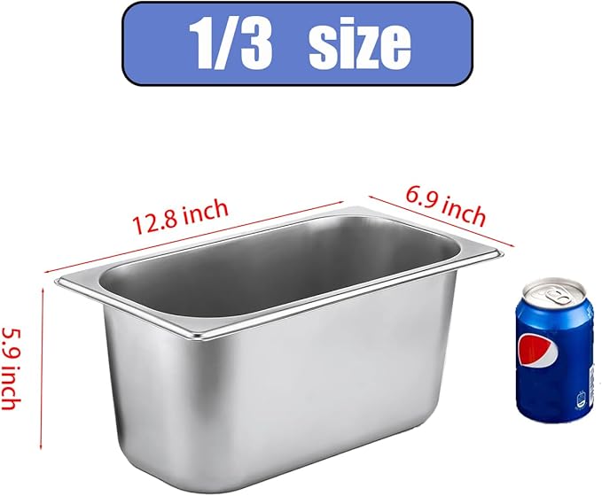 5 Pack Stainless Steel Hotel Pans，1/6 Size，6"" Deep Steam Table Pan，Commercial Food Storage Containers Stackable Metal Steamer Pan for Hotel Restaurant Buffet Party (1/6 Size x 6" Deep)