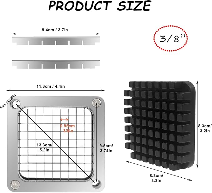 Replacement Chopper 3/8‘’ Blade,Commercial Vegetable Chopper Dicer Stainless Steel Blade and Pusher Block for Fruit Cutting Machine Tomato onion French Fries Cutter