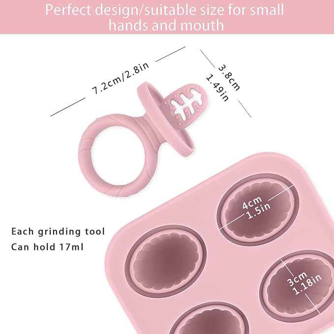 Silicone Baby Ice Pop Molds with Easy-Grip Handles, 4-Cavity Frozen Treat Tray for Toddlers, Mini Popsicle Maker for Teething Relief, Fruit Puree & Breastmilk Snacks (Light Pink)