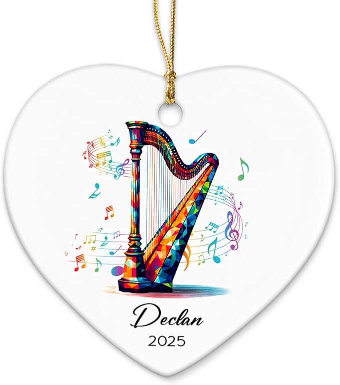 Personalized Harp Lovers Ceramic Ornament Decor, Harpist Christmas Ornaments Tree, Custom Name & Year Harp Musical Xmas Ornament Gifts for Harpist Musician, Instrument Ceramic Ornaments Xmas 2025