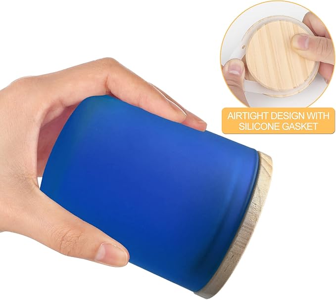 Thick Candle Jars for Making Candles 16 Pcs, 7 OZ Empty Jars with Wood Lids for Candle Making, Sample Container, Frosted Blue