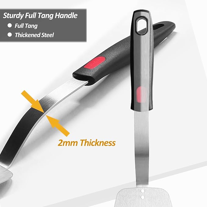 Stainless Steel Spatula, Solid Metal Turner for Kitchen Use, VOVOLY Heavy Duty Cooking Spatula, Wide Blade with Beveled Edge, Heat Resistant Silicone Handle, Dishwasher Safe