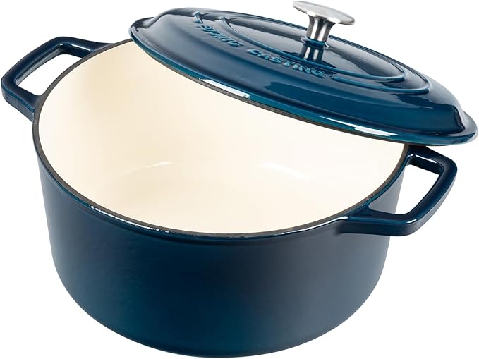 Enameled Cast Iron Dutch Oven Pot With Lid, Dutch Oven for Sourdough Bread Baking Round Pot Dule Handle, 6 Quart, Blue