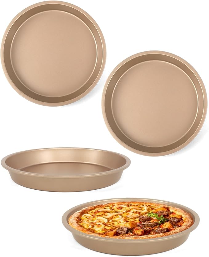 Round Cake Pans, 4 Pack 9" Nonstick Baking Cake Pans Circle Cake Pan For Birthday Wedding Christmas, Steaming Serving (Gold)