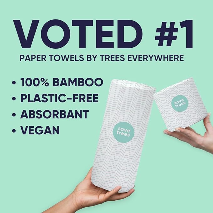 Save Trees Bamboo Paper Towels 24pk - 3600 Sheets Rolls Ultra Absorbent & Durable Eco-Friendly Paper Towels -FSC-Certified, Vegan