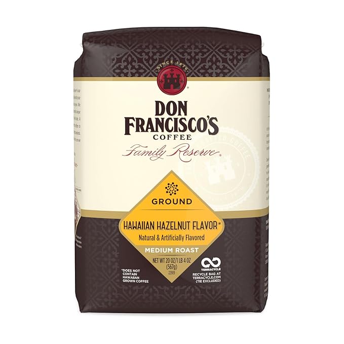 Don Francisco's Hawaiian Hazelnut Ground Coffee, Medium Roast – Flavored 100% Arabica, 20 oz Bag, Premium Coffee for Drip, Pour Over & French Press