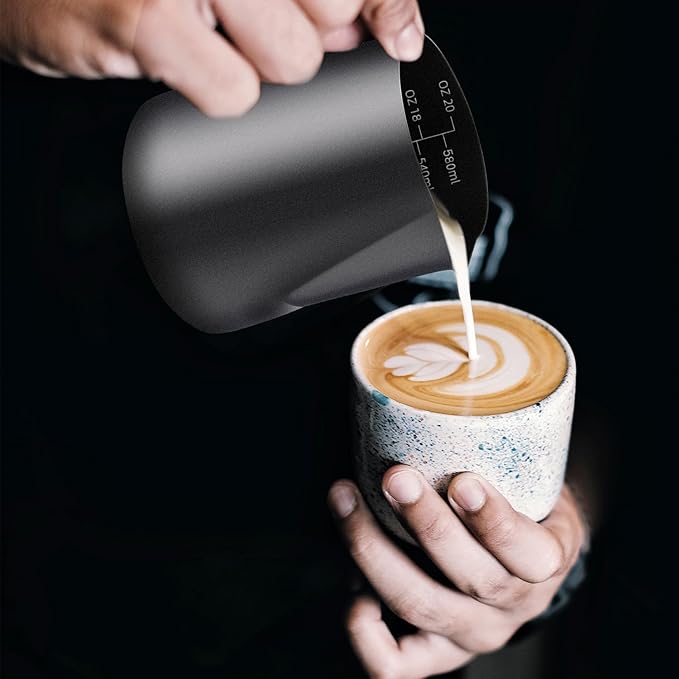 Milk Frothing Pitcher, 20OZ/600ML Stainless Steel Espresso Steaming Pitcher Coffee Milk Frother Cup with Decorating Art Pen for Espresso Machine, Milk Frother, Latte Art