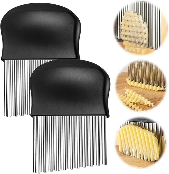 Large Crinkle Cutter, Stainless Steel Wavy Cutter with Non-Slip Handle, French Fry Cutter, Crinkle Potato Slicer, Chopping Tools for Potatoes Carrot Fruit Vegetable (B Set: 2 Pcs)