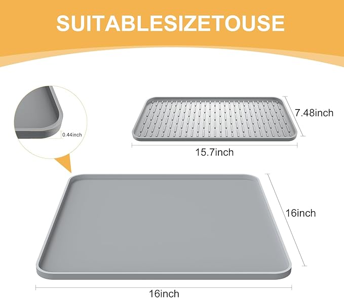 Silicone Coffee Mat,16'' x 16'' Coffee Bar Mat with Detachable Dish Drying Mat for Kitchen Countertops,Coffee Bar Accessories Fit Under Coffee Maker Coffee Machine Espresso Machine Dish Rack