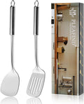 Pleafind 2-Pcs Solid & Slotted Spatula Set, 304 Stainless Steel Spatula, Metal Spatulas, Wok Utensils, Cooking Utensils, Wok Spatulas for Home, Kitchen and Restaurant, Dishwasher Safe
