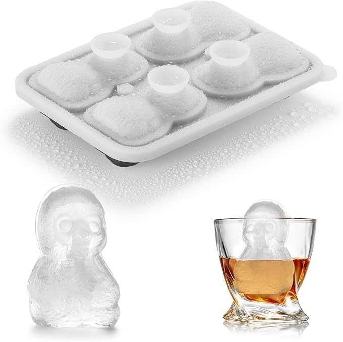 Sloth Ice Cube Tray Fun Shapes, Odd Novelty Cute Sloth Gifts, 2.2" Large Silicone Whiskey Ice Mold for Cocktails,Bourbon,Brandy, w/Funne