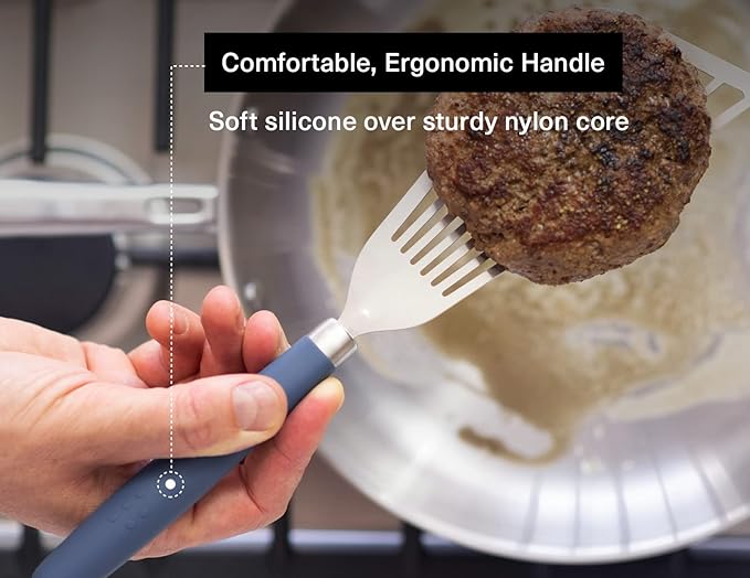 Misen Spatulas - Stainless Steel Fish Spatula and Nonstick-Safe Silicone Spatuala - Blue