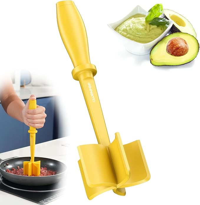 5-Curve Blade Meat Masher for Ground Beef, Heat Resistant Hamburger Chopper, Non-Stick Mix and Chop Kitchen Tool