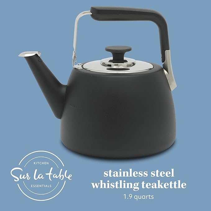 Sur La Table Kitchen Essentials Large 2 QT Heavy Gauge Stainless Steel Tea Kettle - Matte Black