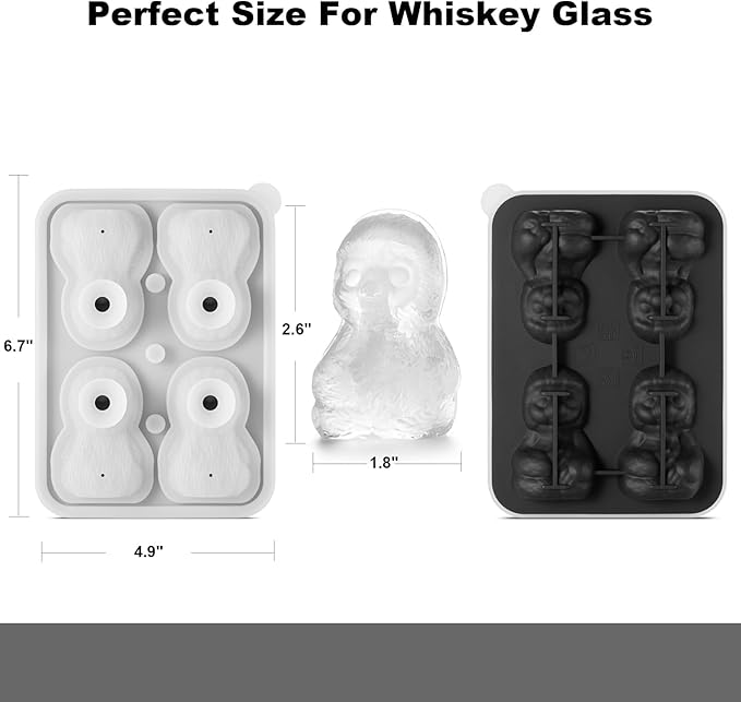 Sloth Ice Cube Tray Fun Shapes, Odd Novelty Cute Sloth Gifts, 2.2" Large Silicone Whiskey Ice Mold for Cocktails,Bourbon,Brandy, w/Funne