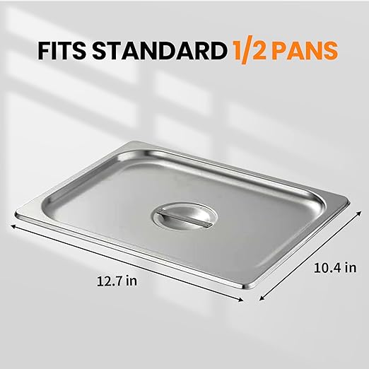 Hotel Pan Lids 6 Pack– Fits 1/2 Size Stainless Steel Steam Table Pans, Anti-Jam Food Pan Cover for Catering, Buffet Use, Kitchen Prep