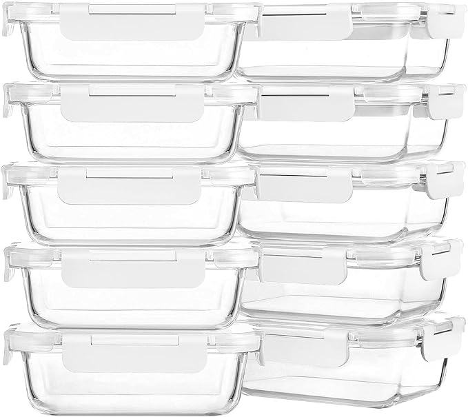 M MCIRCO [10-Pack,22 Oz Glass Meal Prep Containers,Glass Food Storage Containers with lids,Glass Lunch Containers,Microwave, Oven, Freezer and Dishwasher, White
