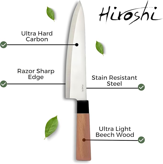 HIROSHI Sushi & Sashimi Knife Set 4-Piece High Carbon Stainless Steel Japanese Chef Knives with Beech Wood Handle Professional Kitchen Knife Set for Precision Cutting