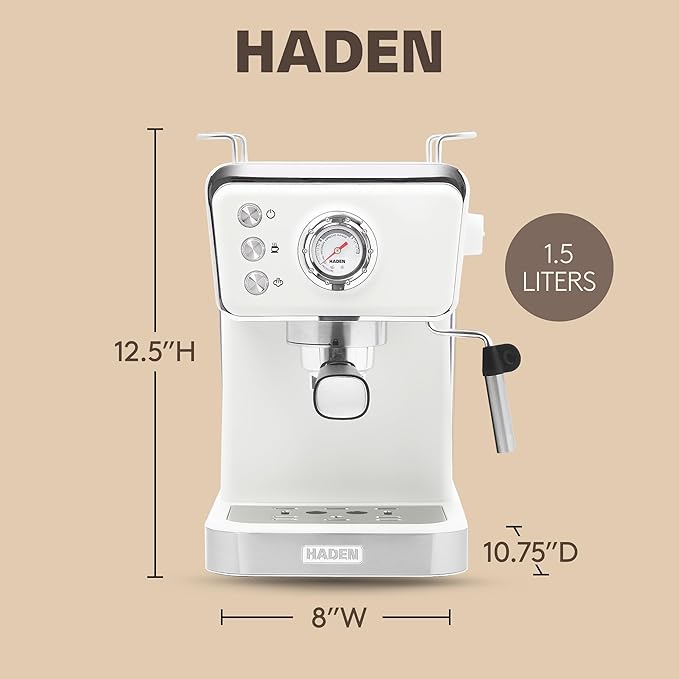 HADEN Barista Brew Espresso Coffee Machine, Stainless Steel Espresso Maker with Milk Frother and Steamer Function and 1.5L Water Tank, Ivory & Copper