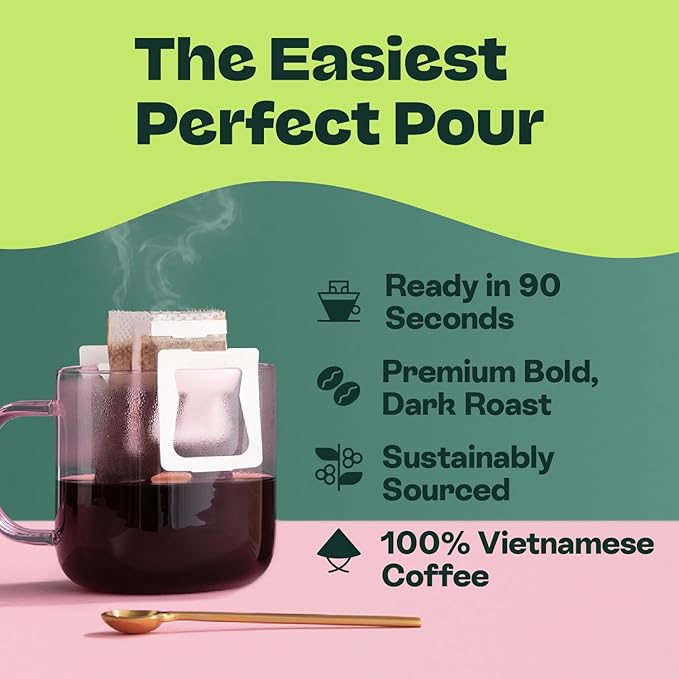 Copper Cow Coffee Premium Pour Over Single-Serve Vietnamese Coffee Pouches (24 pack) | Churro | Dark Roast | Flavored with Real Cinnamon | Convenient Vietnamese Ground Coffee Packets, Travel Friendly