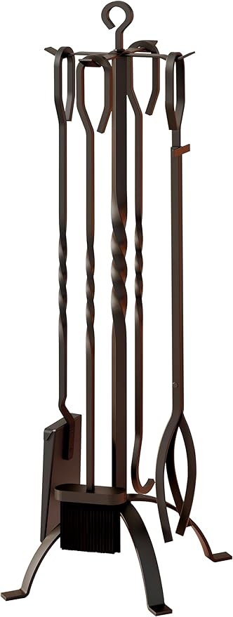 Fire Beauty 5 Pieces Fireplace Tools Sets Fireplace Accessories Tools Holder with Handles Tools for Indoor Fireplace Decor Outdoor Fire Pit Modern Tool(Black)