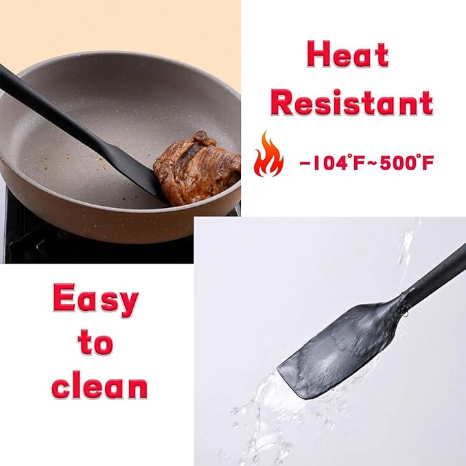 8 Pieces Silicone Spatula, 8.5 inch Non-stick Spatulas with Stainless Steel Core,Heat Resistant-500℉, Food Grade Silicone, Dishwasher Safe, for Mixing,Cooking,Baking (Black)