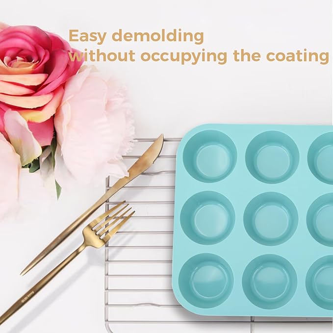 3 Pack 12 Cups Silicone Muffin Pan,Nonstick Regular Silicone Cupcake Pan, For Making Muffin Cakes, Tart and Bread