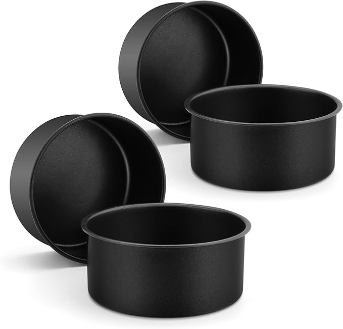 LIANYU 6 inch Cake Pans for Baking, Round Cake Pan Set of 4, Nonstick Stainless Steel Baking Tin Bakeware for Birthday Wedding Party, Non Toxic Coating, 3 Inch Deep, Black