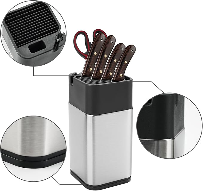 Universal Knife Block, Stainless Steel Knife Holder without Knife Including Sharpening Edges and Scissor Sockets Multifunctional Knife Holder Knife Block Holder