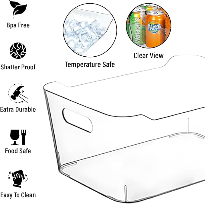 Small Clear Plastic Storage Bins, Perfect for Organization or Pantry and, Fridge Organizer, Cabinet Organizers