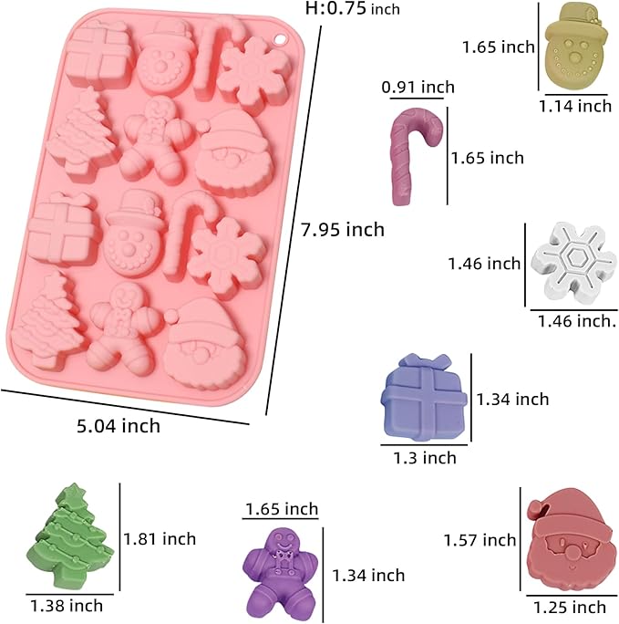 Christmas Molds Silicone Chocolate Molds Christmas Tree Santa Claus Gingerbread Cane Candy Molds 3pcs for Resin, Ice Cube, Soap, Cake Topper