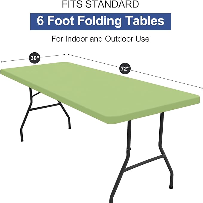 homing Rectangle Table Cloth Cover, Waterproof Polyester Elastic Fitted Tablecloth, Fits for 6 Foot Folding Tables, Washable Table Protector for Picnic, Camping, Outdoor (Sage Green, 30" x 72")