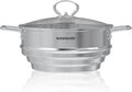 SUNHOUSE 5 Quart Stainless Steel Steamer Insert – Multi-Purpose Soup & Food Steamer with Stay-Cool Handles & Heavy-Duty Glass Lid – Fits Various Pot Sizes (8", 8.5", 9.5")