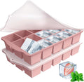 FANYITY Silicone Ice Cube Trays 2-Pack with Locks lids,Easy Release Ice Molds for Freezer,Perfect for Cocktails, Whiskey, Coffee
