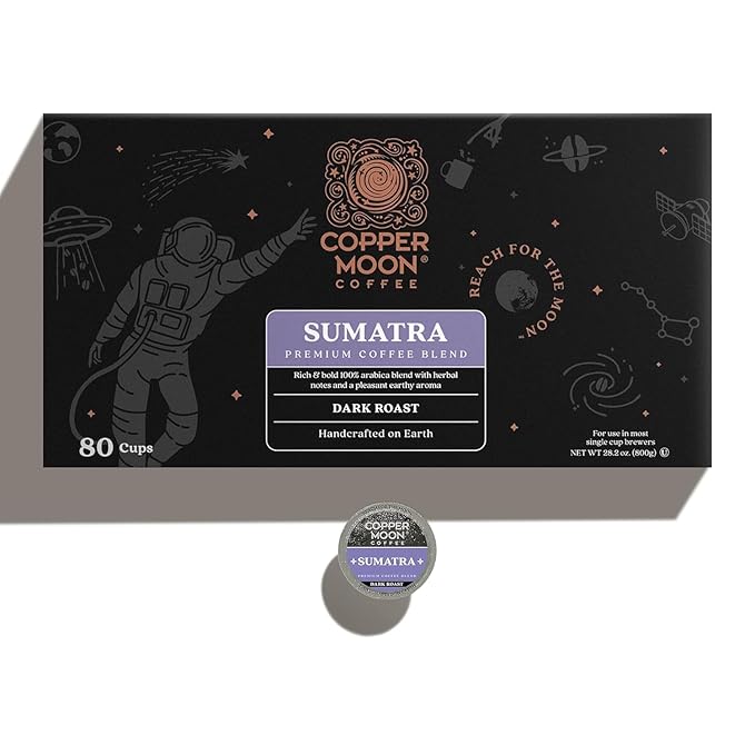 Copper Moon Single Serve Coffee Pods for Keurig K-Cup Brewers, Dark Roast, Sumatra Blend, 80 Count