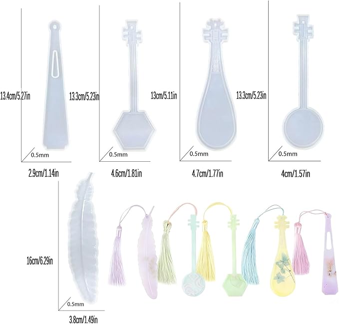 5Pcs Bookmark Resin Silicone Mold Classical Instruments Shapes Bookmarks Epoxy Resin Molds for Casting Resin Mold for Epoxy Crafts DIY Book Lovers Gifts