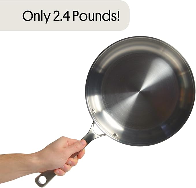 STRATA Carbon Steel Clad 10.5" Frying Pan Skillet, 3-Ply Carbon Steel Cookware with Aluminum Core, Lightweight (2.4 lbs), Even Heating, Stick-Resistant When Seasoned, Versatile & Fast-Heating