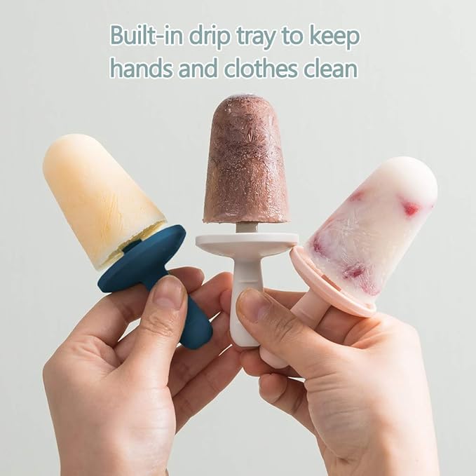 Popsicle Mold Set 4 Pieces Homemade Silicone Popsicle Maker Easy Release Ice Cream Molds Reusable DIY Pop Molds (Blue, IcyClassic Pops)