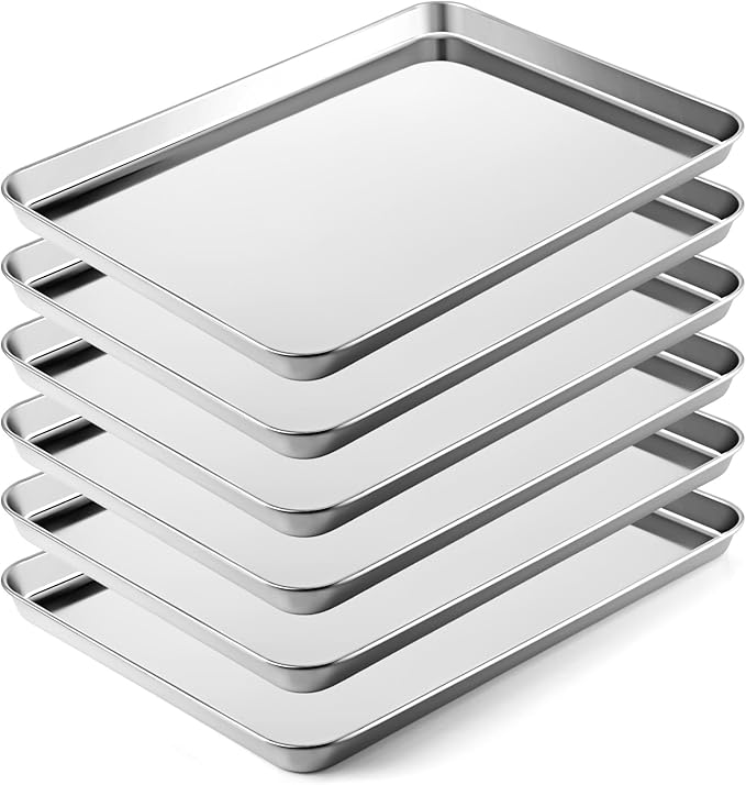 Mimorou 6 Pcs Baking Sheet Set Stainless Steel Cookie Sheet Cookie Baking Pan Bakeware Oven Tray Dishwasher Safe Commercial Grade Pans(20x14x1.2 Inch)